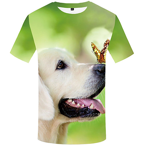 

Men's Plus Size 3D Graphic Dog Print T-shirt Street chic Daily Round Neck Rainbow / Short Sleeve / Animal