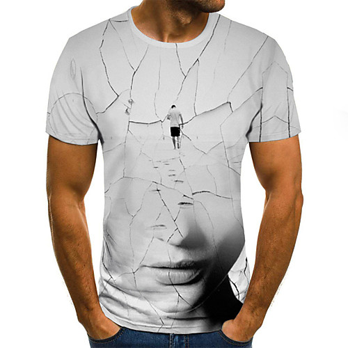 

Men's Plus Size Geometric 3D Print T-shirt Basic Street chic Daily Round Neck White / Short Sleeve