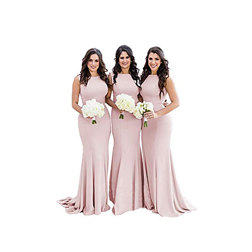 

Mermaid / Trumpet Jewel Neck Court Train Jersey Bridesmaid Dress with