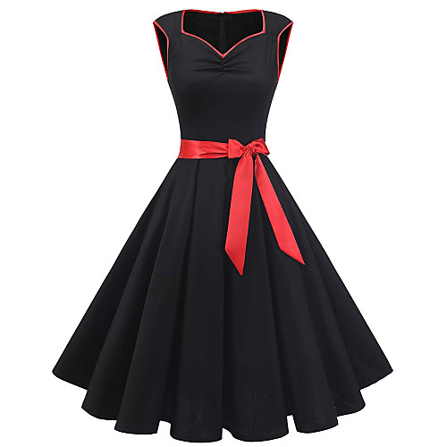 

Women's Daily Wear Office Vintage Basic Swing Dress - Solid Colored Black S M L XL
