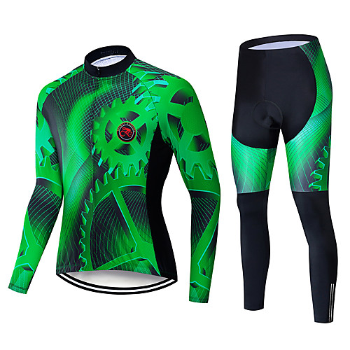 

Men's Long Sleeve Cycling Jersey with Tights Winter Fleece Polyester Black / Green Bike Padded Shorts / Chamois Clothing Suit Thermal / Warm Windproof Quick Dry Sports Solid Color Mountain Bike MTB