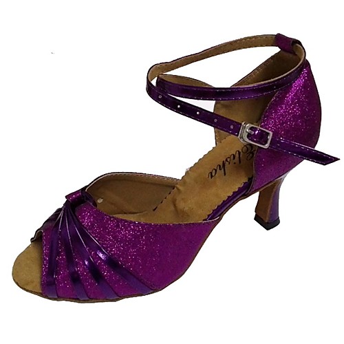 

Women's Dance Shoes PU Latin Shoes Sparkling Glitter Heel Flared Heel Customizable Navy / Purple / Gold