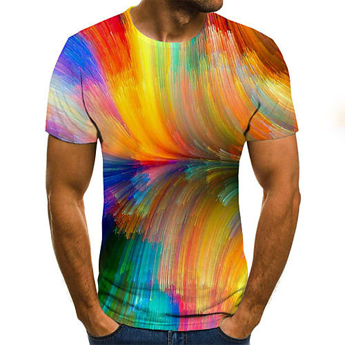 

Men's Daily Sports Basic / Exaggerated T-shirt - Color Block / 3D / Rainbow Black & White, Print Rainbow