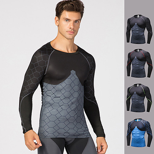 

YUERLIAN Men's Compression Shirt Running Shirt 3D Print Dark Grey Grey Light Grey Gray Running Fitness Gym Workout Tee / T-shirt Base layer Long Sleeve Sport Activewear Breathable Quick Dry High