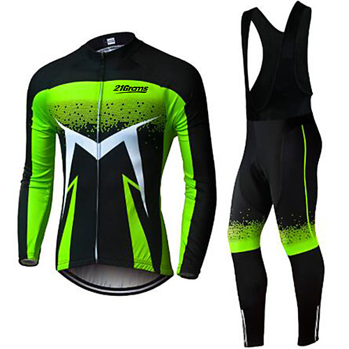 

21Grams Men's Long Sleeve Cycling Jersey with Bib Tights Winter Fleece Green / Black Bike Clothing Suit UV Resistant Quick Dry Sports Solid Color Mountain Bike MTB Road Bike Cycling Clothing Apparel