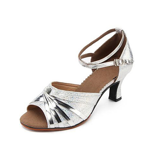 

Women's Dance Shoes Synthetics Latin Shoes Heel Cuban Heel Customizable Gold / Silver