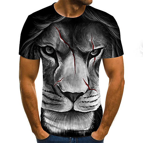 

Men's Daily Holiday Street chic / Exaggerated T-shirt - Color Block / 3D / Animal Print Black