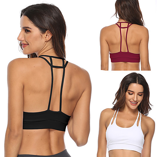 

Women's Sports Bra Open Back Yoga Running Fitness Lightweight Breathable Quick Dry Padded Light Support Black White Burgundy Solid Color / Stretchy / Sweat-wicking