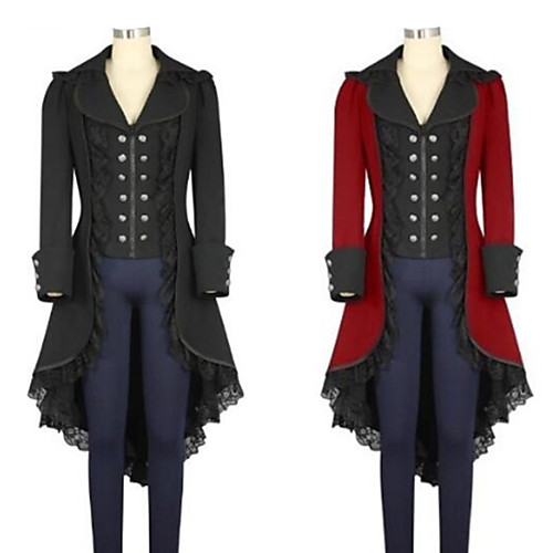 

Plague Doctor Retro Vintage Gothic Steampunk Coat Masquerade Women's Cotton Costume Black / Red Vintage Cosplay Party Halloween Long Sleeve