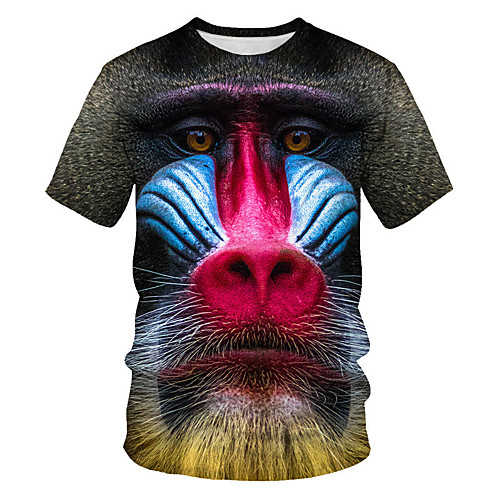 

Men's Going out Club Street chic / Punk & Gothic EU / US Size T-shirt - Color Block / 3D / Animal Orangutan / Fantastic Beasts, Print Round Neck Rainbow / Short Sleeve