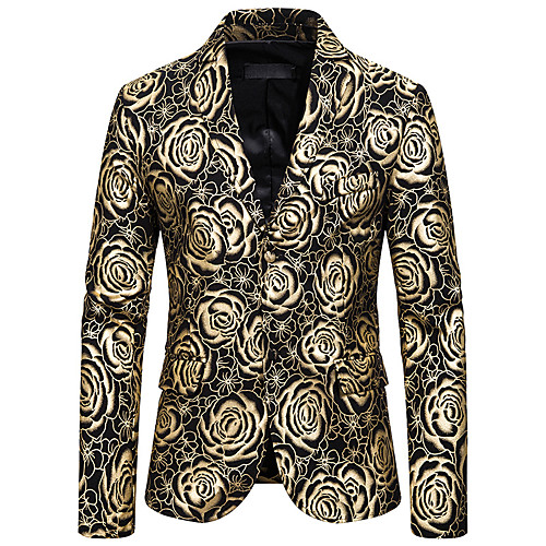 

Men's Blazer, Striped / Floral / Geometric Notch Lapel Polyester Gold / Silver