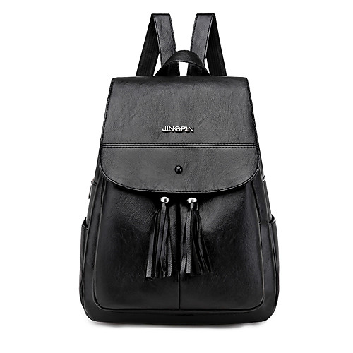 

Large Capacity PU Zipper Commuter Backpack Solid Color Daily Black