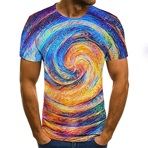 

Men's Daily Sports Basic / Exaggerated T-shirt - Color Block / 3D / Rainbow Black & White, Print Rainbow