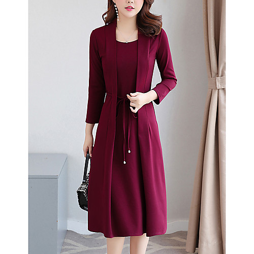 

Women's Casual Daily Wear Basic Street chic Sheath Two Piece Dress - Solid Colored Lace up Black Wine Blue S M L XL