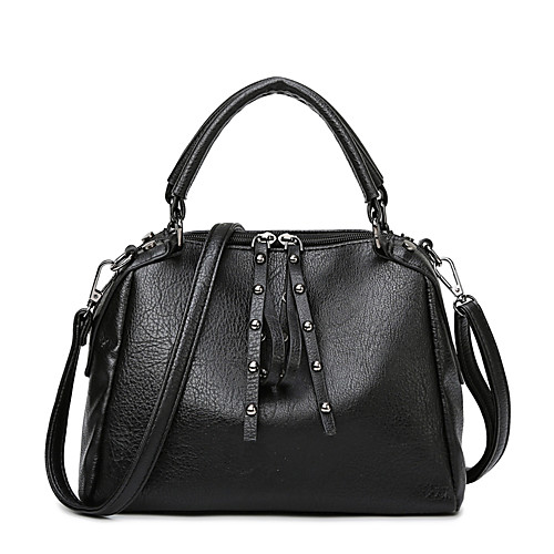 

Women's Zipper PU Top Handle Bag Solid Color Black / Brown / Red