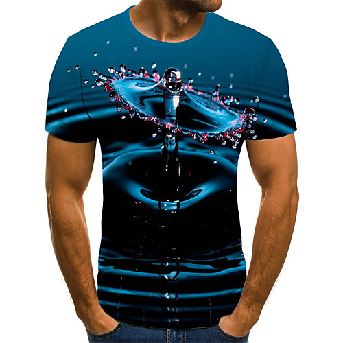 

Men's Daily Sports Basic / Exaggerated T-shirt - Color Block / 3D Black & White, Print Blue