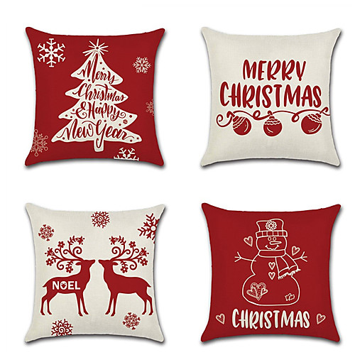 

4 pcs Linen Pillow Cover, Quotes & Sayings Floral Print Traditional Christmas Throw Pillow