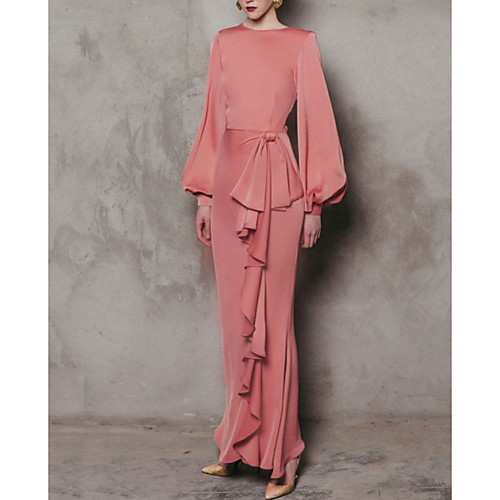 

Sheath / Column Jewel Neck Floor Length Polyester Elegant Formal Evening Dress with Bow(s) 2020