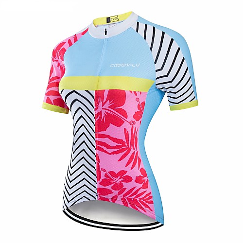 

CAWANFLY Women's Short Sleeve Cycling Jersey Red and White Geometic Bike Jersey Top Mountain Bike MTB Road Bike Cycling Breathable Quick Dry Back Pocket Sports Terylene Clothing Apparel / Advanced