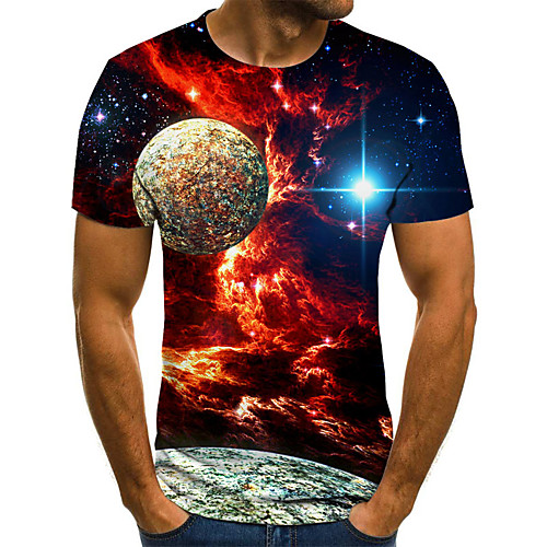 

Men's Daily Holiday Street chic / Exaggerated T-shirt - Galaxy / Color Block / 3D Print Red