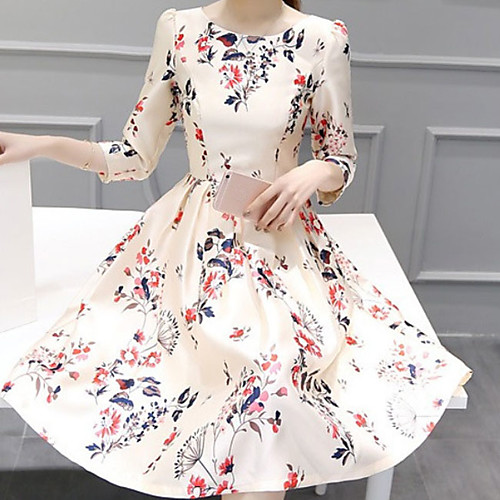 

Women's Elegant A Line Dress - Floral Print White S M L XL