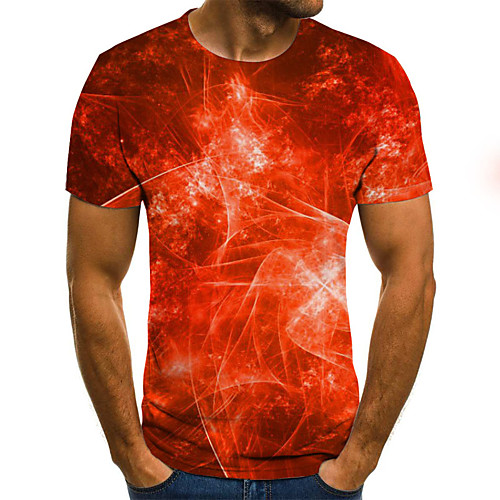 

Men's Daily Sports Basic / Exaggerated T-shirt - Color Block / 3D Black & White, Print Red