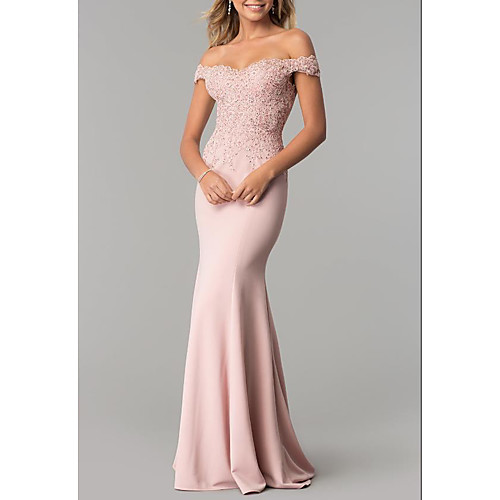 

Mermaid / Trumpet Off Shoulder Sweep / Brush Train Stretch Satin Elegant / Pink Prom / Formal Evening Dress with Appliques 2020
