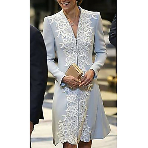 

A-Line V Neck Short / Mini Polyester Long Sleeve Plus Size Mother of the Bride Dress with Appliques 2020