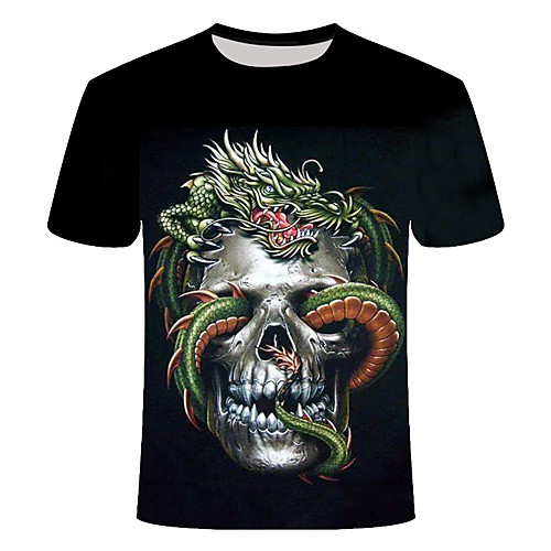 

Men's Daily Basic T-shirt - Skull Print Green