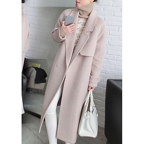 

Women's Daily Long Coat, Solid Colored Straight Collar Long Sleeve Polyester Black / Blushing Pink