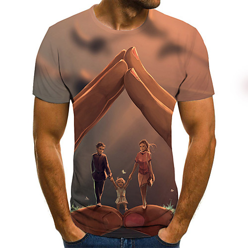 

Men's Daily Holiday Street chic / Exaggerated T-shirt - Color Block / 3D Print Blushing Pink