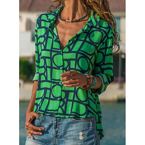 

Women's Daily Shirt - Geometric Shirt Collar Green