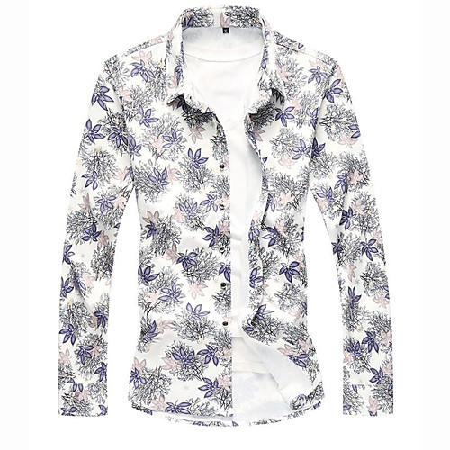 

Men's Going out Club Street chic / Elegant Shirt - Geometric / Color Block Print Blue