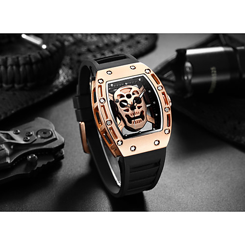 

Men's Sport Watch Skeleton Watch Wrist Watch Quartz Silicone Black Creative Noctilucent Cool Analog Luxury Casual Skull Vintage Fashion - Black / Gold Silvery Rose goldBlack Two Years Battery Life