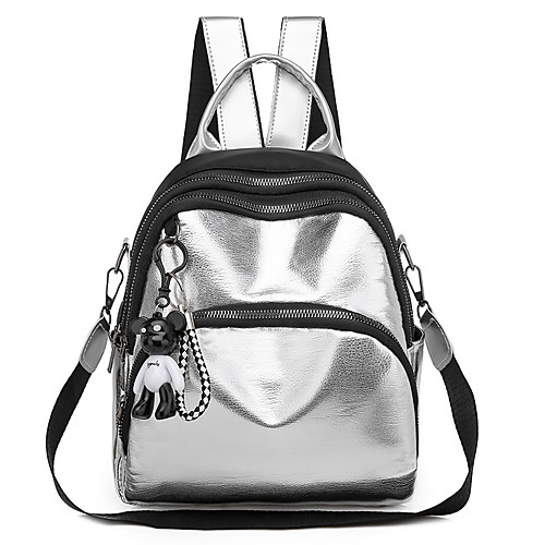 

Waterproof PU Zipper Commuter Backpack Solid Color Daily Black / Silver