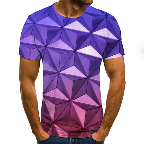 

Men's Daily Sports Basic / Exaggerated T-shirt - Color Block / 3D Black & White, Print Rainbow