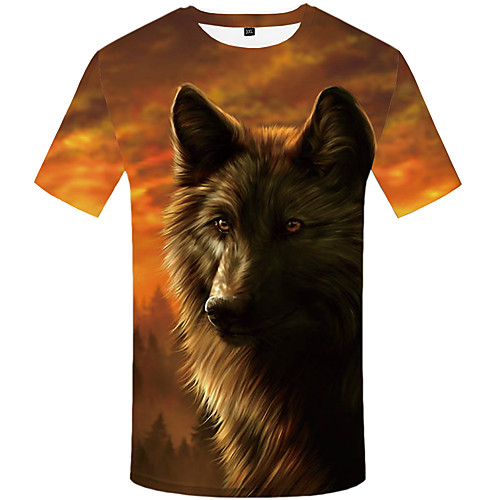 

Men's Daily Street chic T-shirt - 3D / Animal Wolf, Print Brown