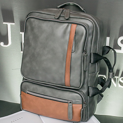 

Large Capacity PU Zipper Commuter Backpack Daily Black / Gray / Men's