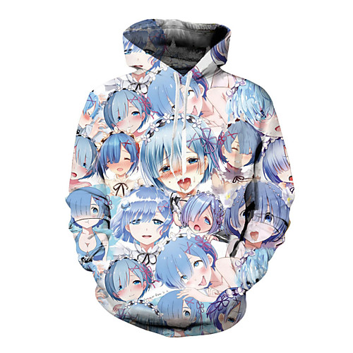

Men's Plus Size Casual Loose Hoodie - 3D / Cartoon Hooded Light Blue XS