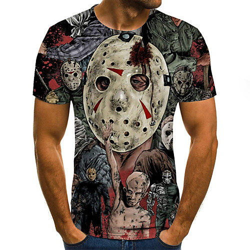 

Men's Daily Holiday Street chic / Exaggerated T-shirt - Color Block / 3D Print Gray