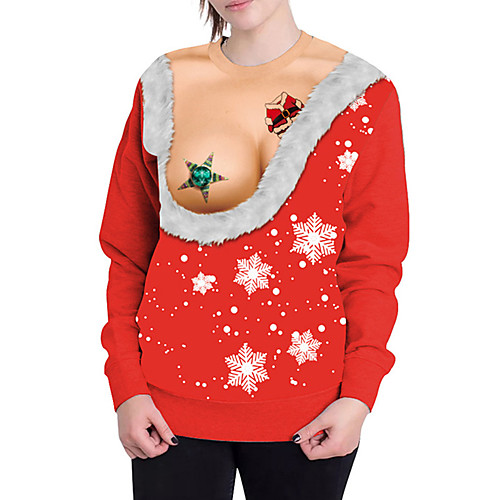 

Women's Plus Size Going out Street chic / Christmas Loose Sweatshirt - Print / Bird Red M