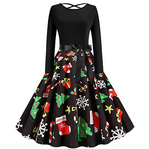 

Women's Christmas Party A Line Dress - Geometric Black S M L XL