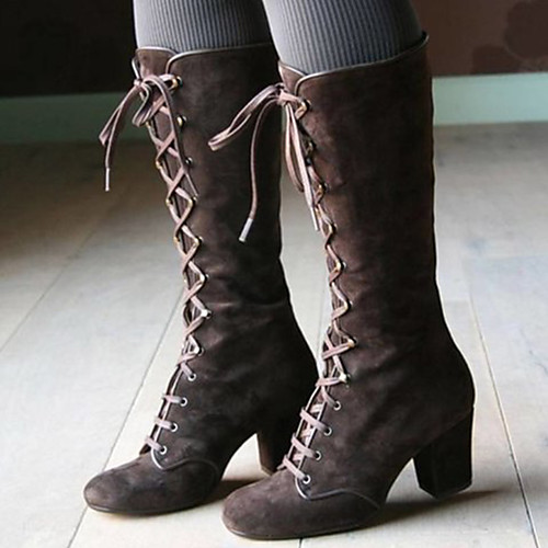 

Women's Boots Chunky Heel Round Toe Suede Mid-Calf Boots Vintage / Casual Spring & Fall / Fall & Winter Black / Brown / Blue / Party & Evening