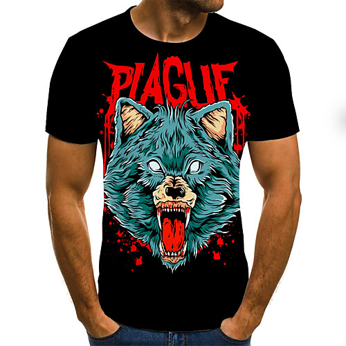 

Men's Daily Holiday Street chic / Exaggerated T-shirt - Color Block / 3D / Animal Print Black