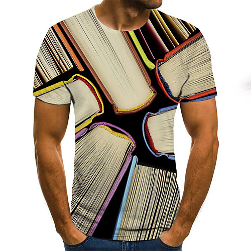 

Men's Daily Sports Basic / Exaggerated T-shirt - Color Block / 3D / Graphic Black & White, Print Rainbow