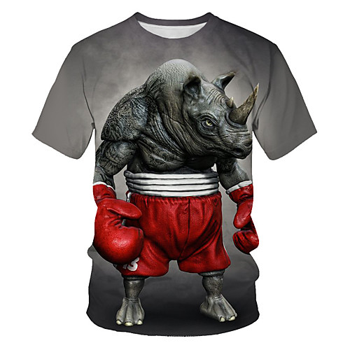 

Men's Going out Club Street chic / Punk & Gothic EU / US Size T-shirt - Color Block / 3D / Animal Fantastic Beasts, Print Round Neck Gray / Short Sleeve