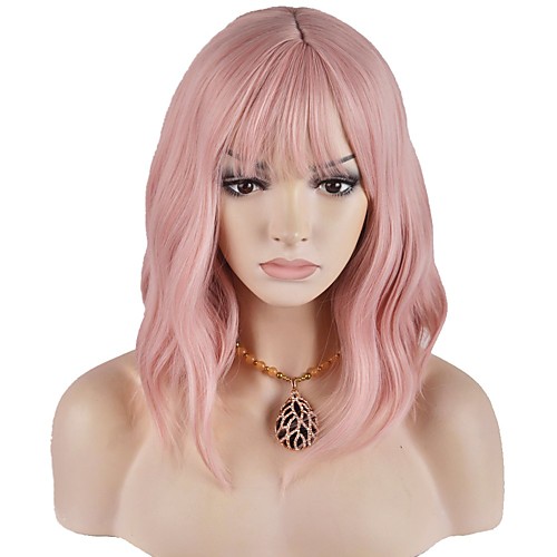 

Synthetic Wig Curly Halloween Neat Bang Wig Short Pink Synthetic Hair 14 inch Women's Best Quality Pink