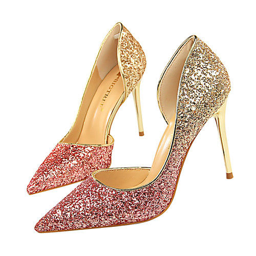 

Women's Wedding Shoes Glitter Crystal Sequined Jeweled Stiletto Heel Pointed Toe Sequin Synthetics Minimalism Fall / Spring & Summer Wine / White / Silver / Fuchsia / Party & Evening / Color Block