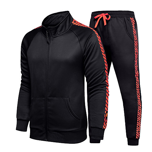 

Men's 2-Piece Side-Stripe Tracksuit Sweatsuit Jogging Suit 2pcs Winter Front Zipper Mandarin Collar Running Racing Fitness Thermal / Warm Windproof Soft Sportswear Sweatshirt and Pants Long Sleeve