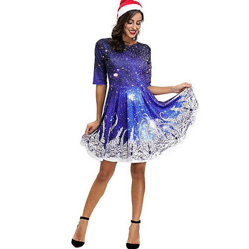 

Women's Christmas Party Skater Dress - Polka Dot Purple Blue S M L XL